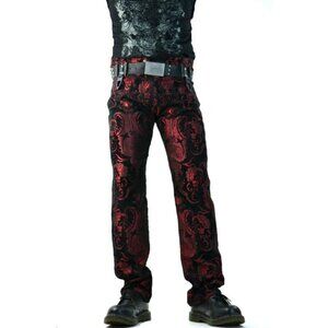 TAPESTRY VICTORIAN VAMPIRE DRACULA GOTHIC STEAMPUNK PIRATE RED BLACK PANTS